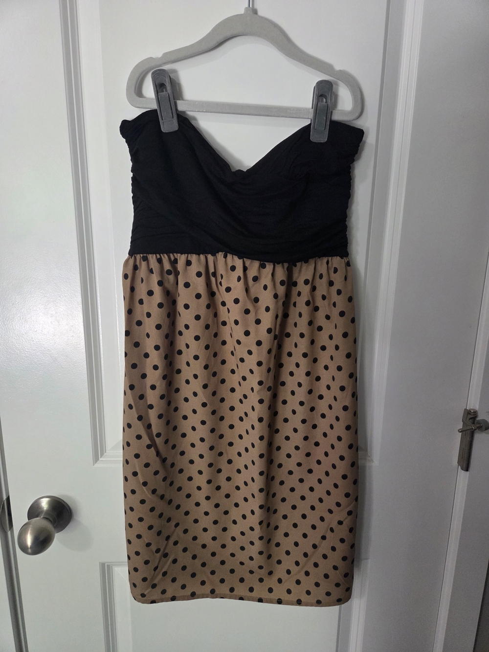 Strapless Black & Tan Polka Dot Dress